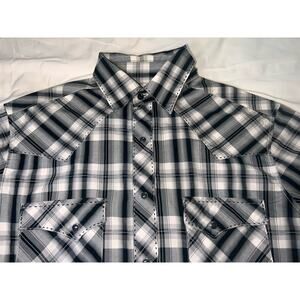 Wrangler Western Shirt Mens Size S Black White Plaid Snap Buttons Retro Cowboy